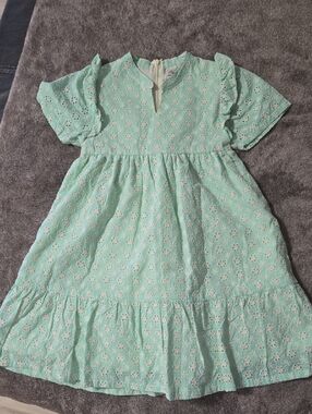 Peppermint Mint Eyelet Ruffle Sleeve Dress